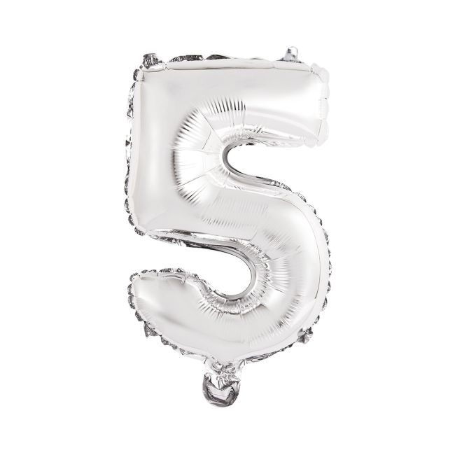 Mini balon cifra 5 argintiu - 35 cm
