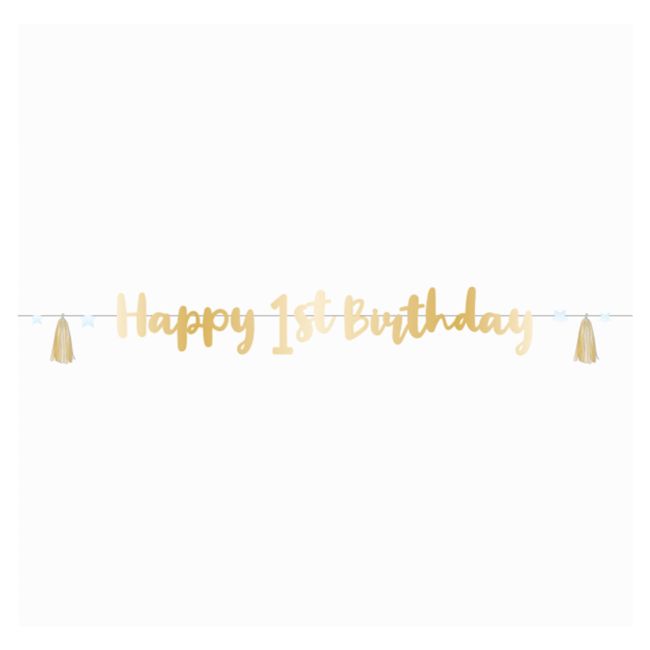 Banner 1st Birthday auriu cu bleu - 180 cm