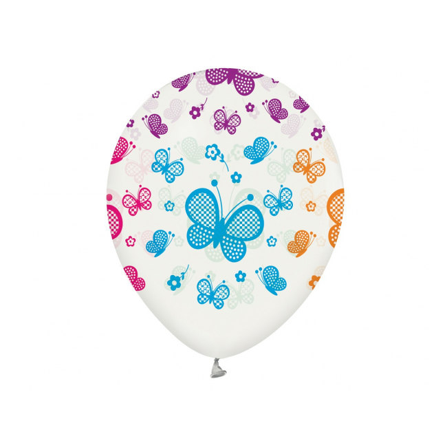 5 baloane albe cu fluturi - 30 cm