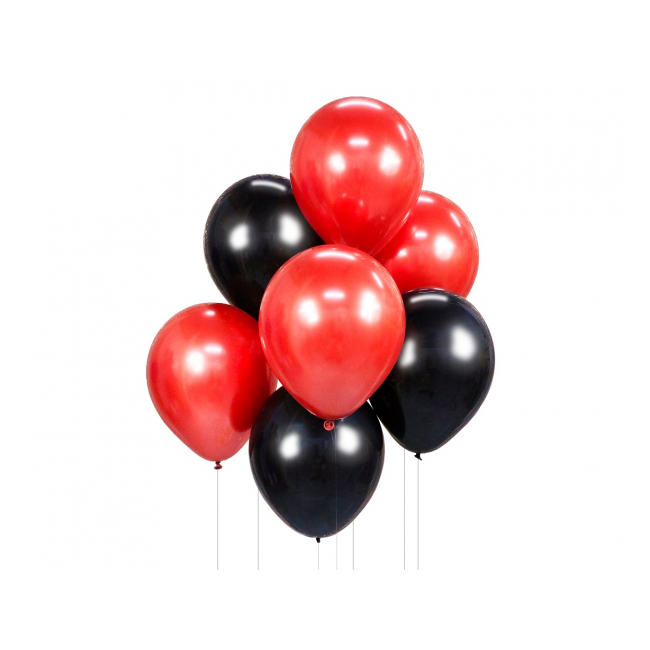 6 baloane latex rosii si negre - 30 cm