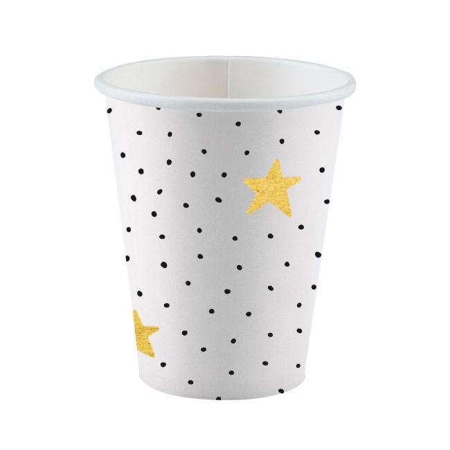 8 pahare albe cu steluțe aurii - 250 ml
