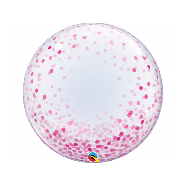 Balon bubble imprimat cu confetti roz	