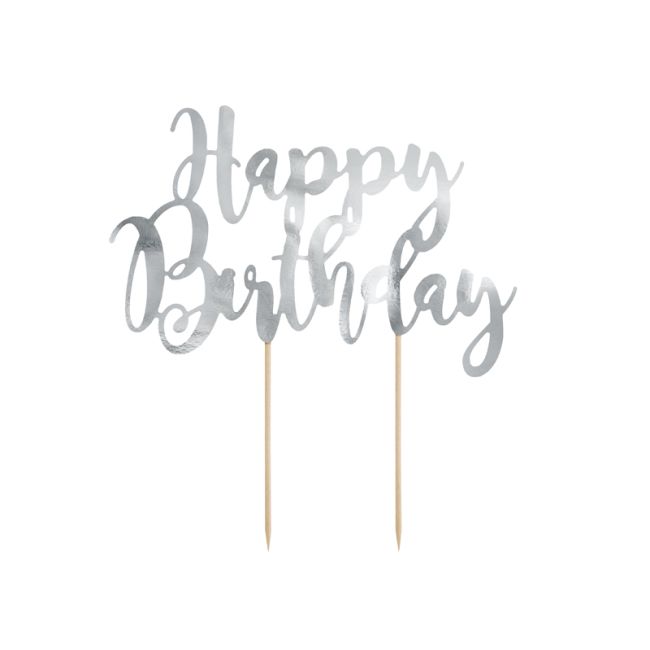 Decorațiune tort argintie Happy B.