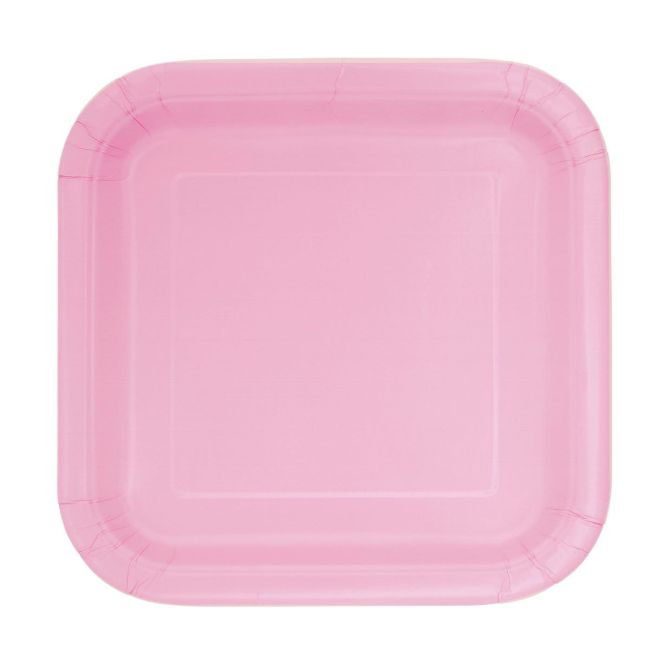 16 farfurii pătrate roz - 17 cm