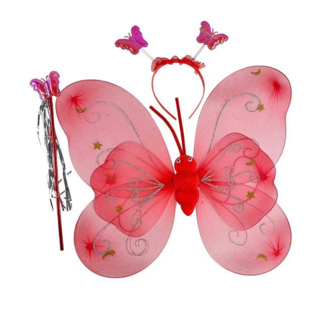 Aripi de fluture rosii cu sclipici si accesorii