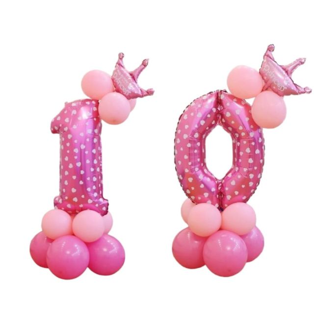 Balon decorativ roz cu inimi cifra 10