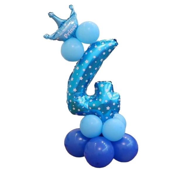 Balon decorativ bleu cu steluțe cifra 4