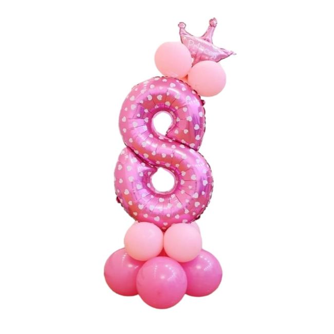 Balon decorativ roz cu inimi cifra 8