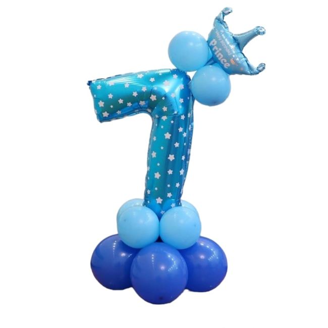 Balon decorativ bleu cu steluțe cifra 7