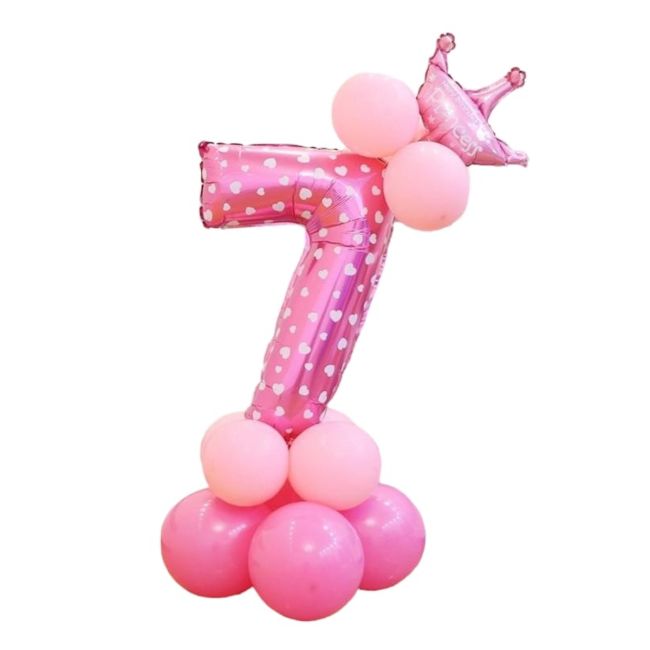 Balon decorativ roz cu inimi cifra 7