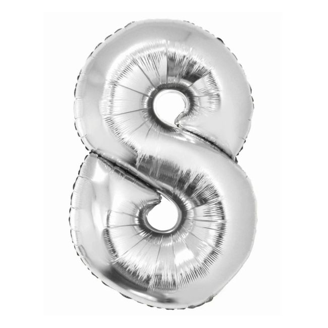 Balon folie cifra 8 argintiu - 90 cm