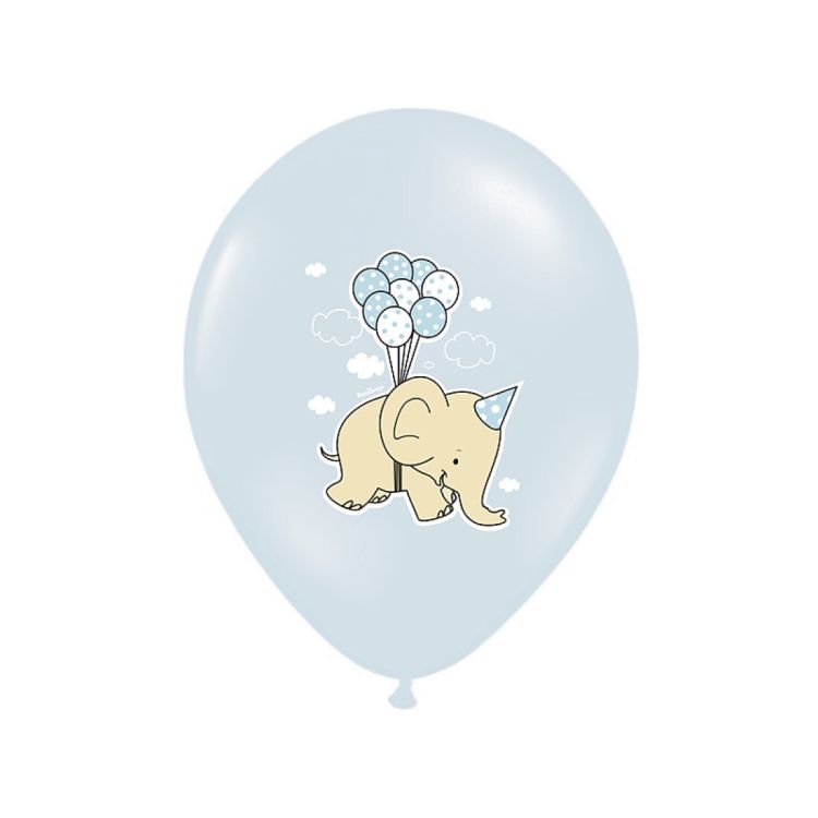 10 baloane bleu cu buline albe si elefant 30 cm