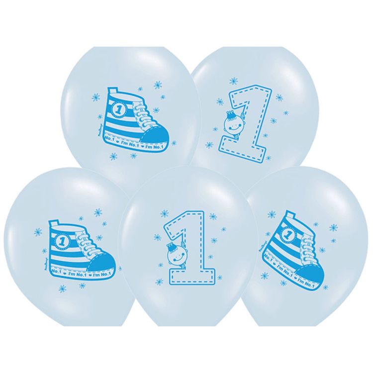 10 baloane bleu pastel cu botosei si cifra 1 - 30 cm