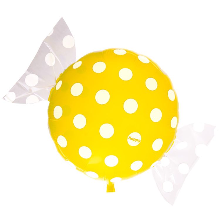 Balon folie bomboana galbena cu buline albe 45 cm