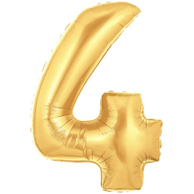 Balon folie cifra 4 auriu - 41cm inaltime