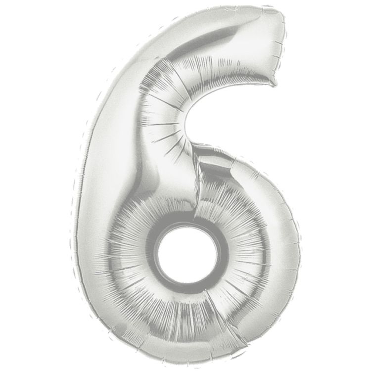 Balon folie cifra 6 argintiu - 41cm inaltime