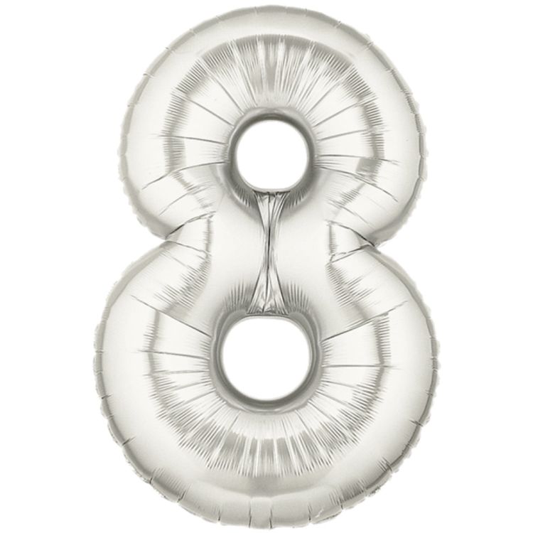 Balon folie cifra 8 argintiu - 41cm inaltime