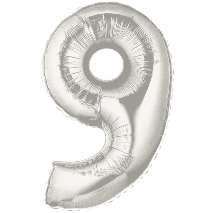 Balon folie cifra 9 argintiu - 101cm inaltime