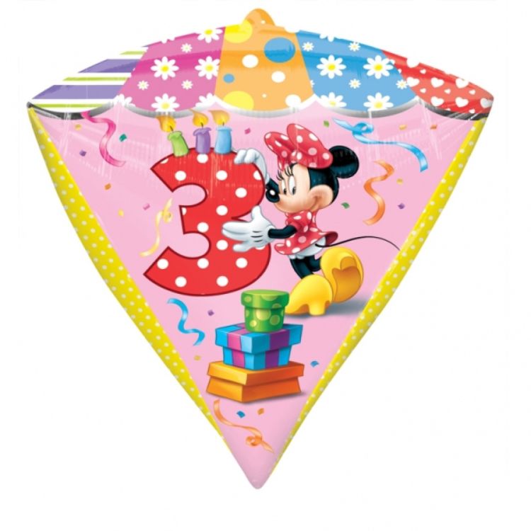 Balon folie metalizata diamondz Minnie Mouse cifra 3 - 43 cm