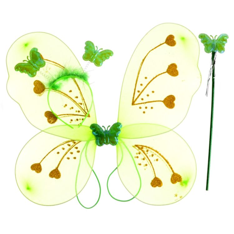 Aripi de fluture verzi cu sclipici auriu si accesorii