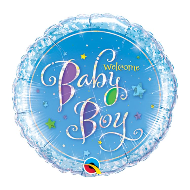 Balon folie holografic Welcome Baby Boy 45 cm