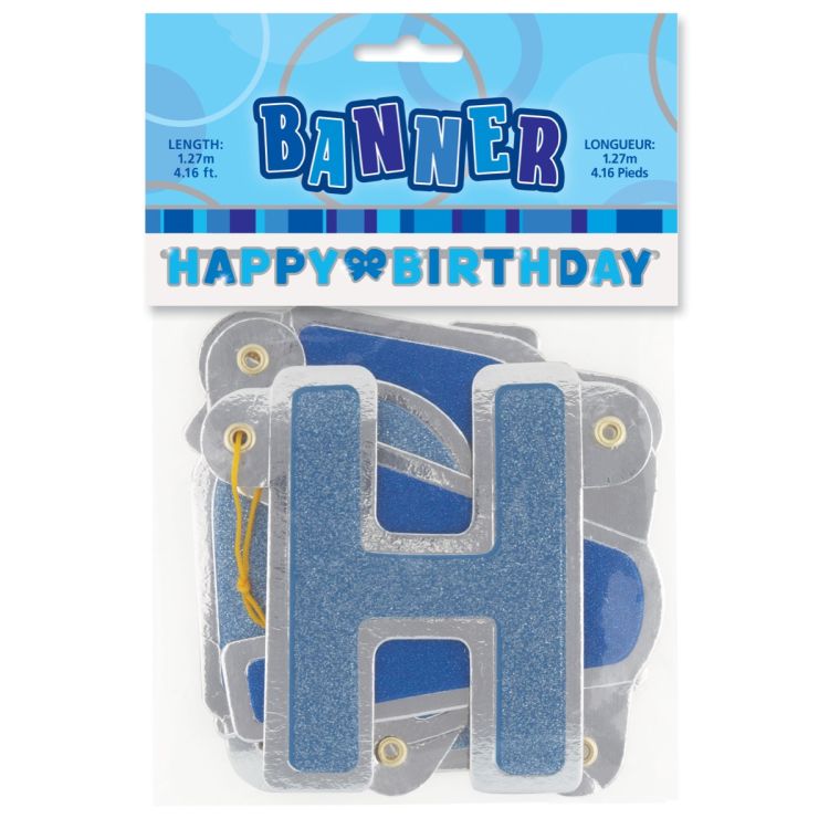 Banner cu litere bleu Happy Birthday