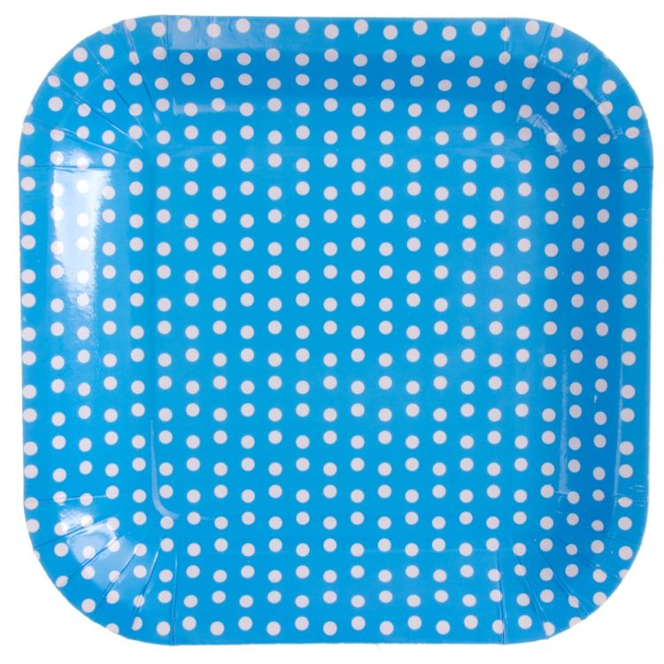 Farfurii patrate bleu cu puncte albe