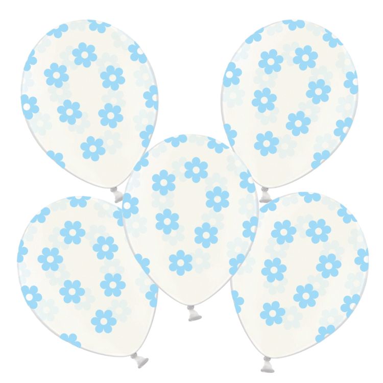 10 baloane transparente cu flori bleu 30 cm
