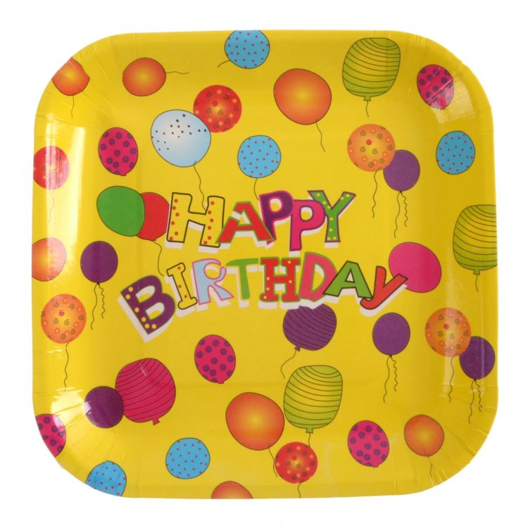 10 Farfurii pătrate Happy Birthday - 18 cm