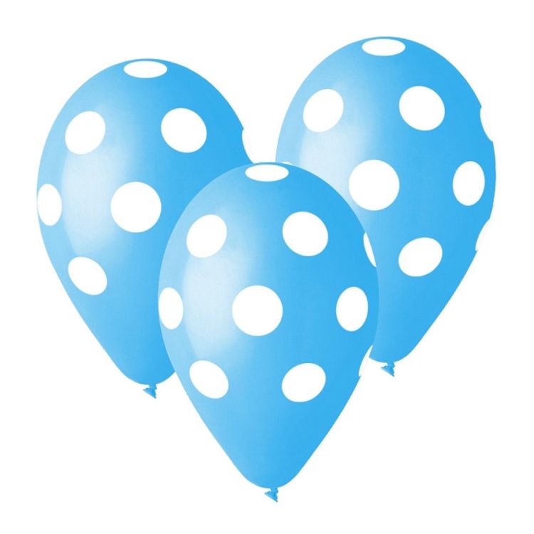 5 baloane bleu din latex cu buline albe