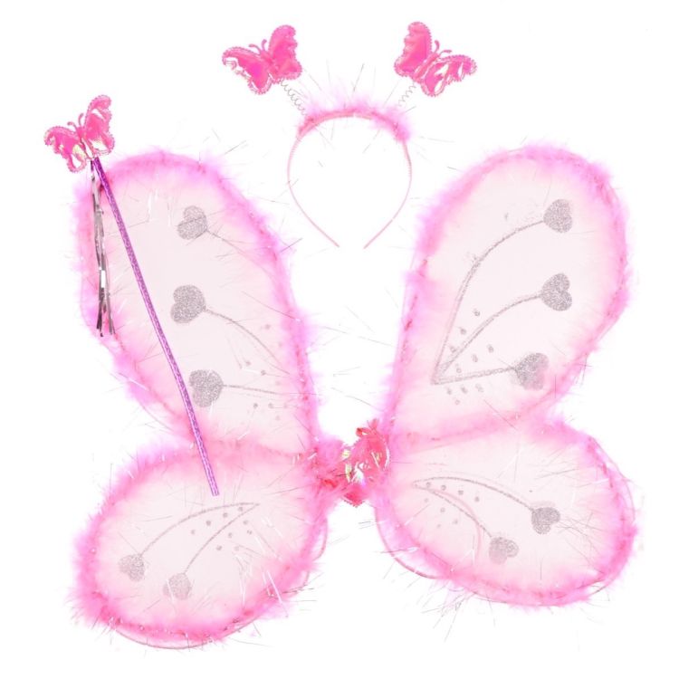 Aripi fluture roz cu puf si detalii argintii