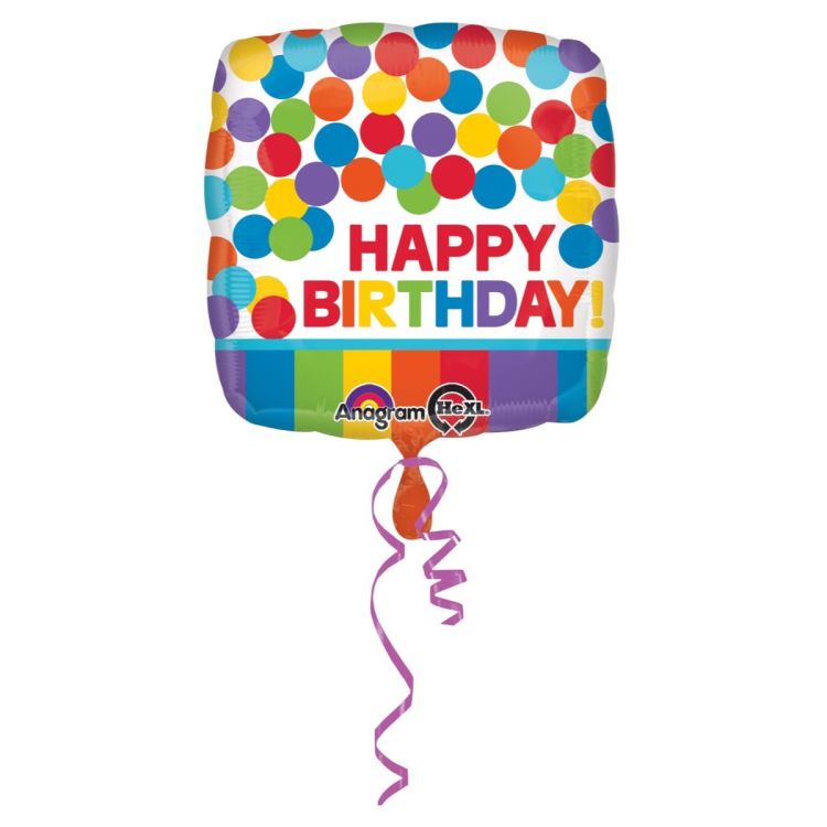 Balon folie Happy Birthday cu buline 43 cm