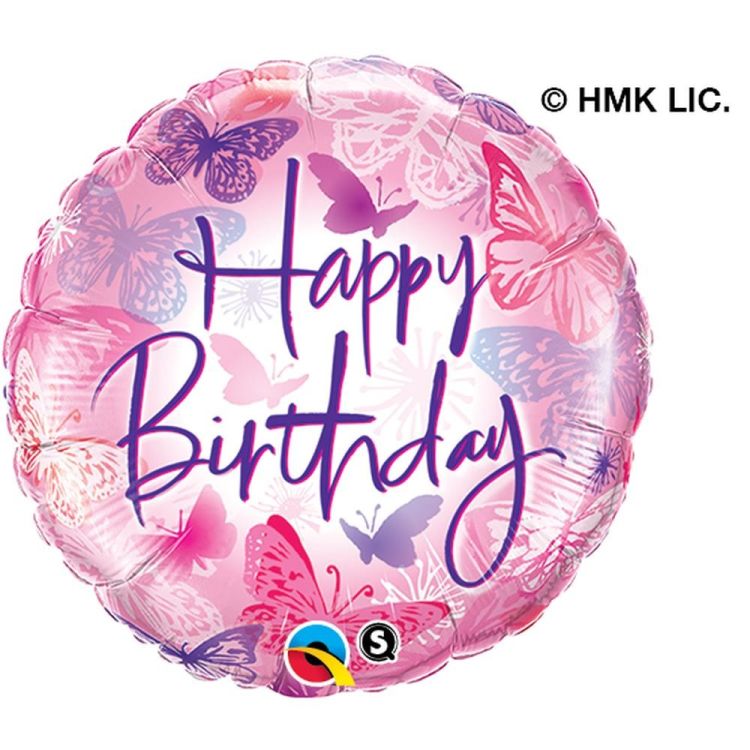 Balon folie Happy birthday roz cu fluturi