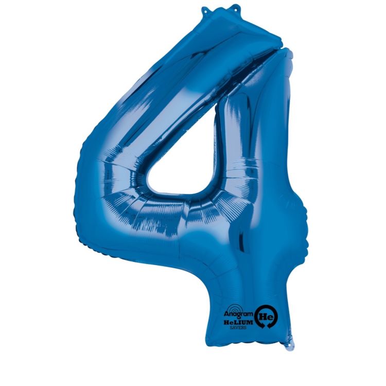 Balon folie albastru cifra 4 - 60 x 91 cm