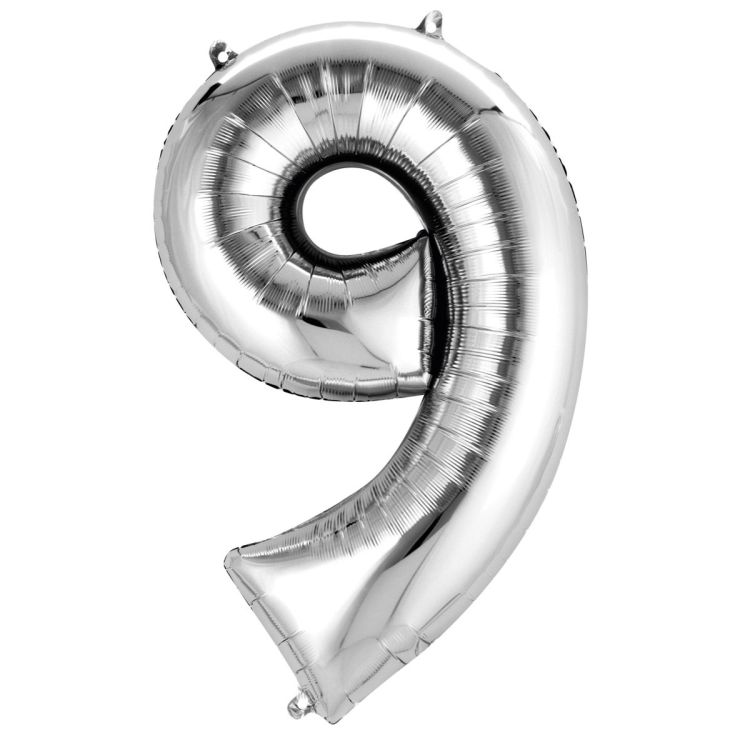 Balon folie argintiu cifra 9 - 55 x 86 cm