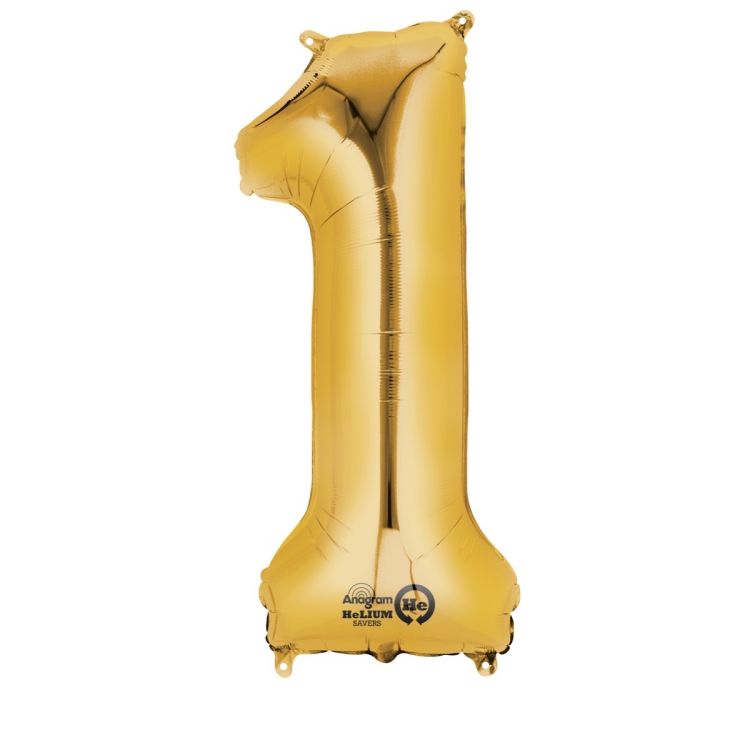 Mini balon auriu cifra 1 - 15 x 35 cm