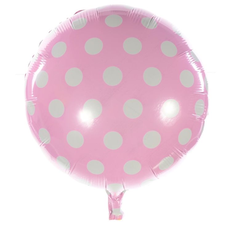 Balon folie roz cu buline albe
