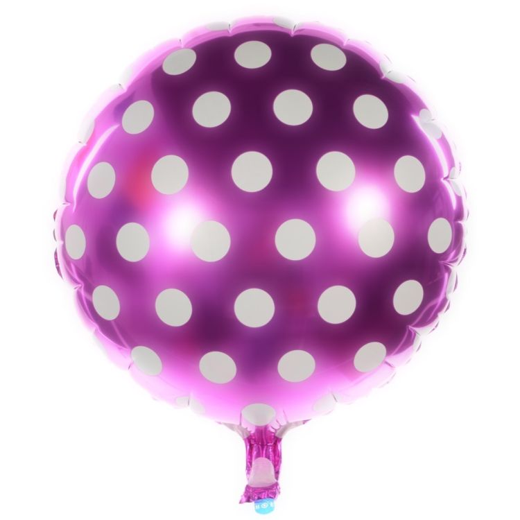 Balon folie roz inchis cu buline albe