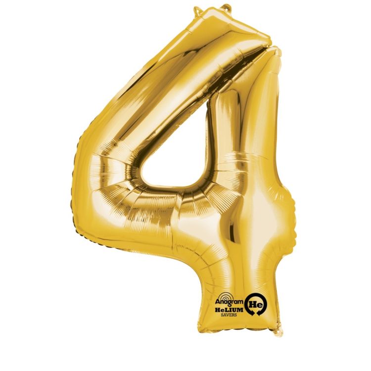 Mini balon cifra 4 auriu, 22 x 35 cm