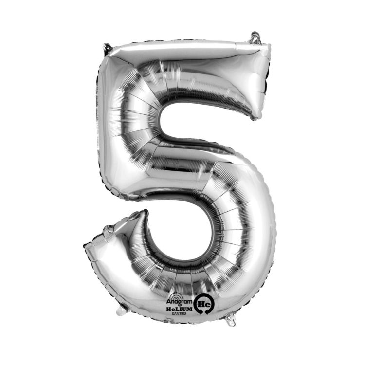 Mini balon cifra 5 argintiu, 22 x 33 cm