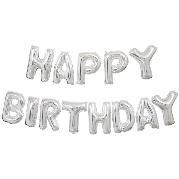 Baloane argintii Happy Birthday