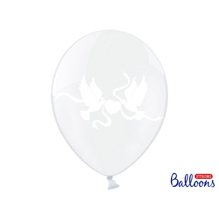 25 baloane transparente cu porumbei albi 30 cm