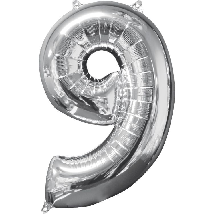 Balon argintiu cifra 9 - 43 x 66 cm