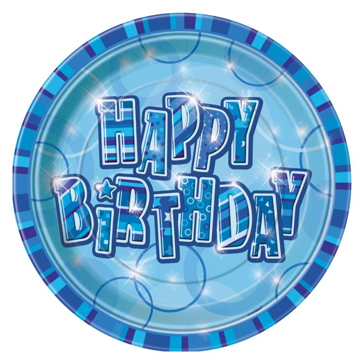 8 Farfurii Happy Birthday Bleu - 21 cm