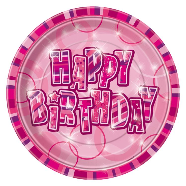 8 Farfurii Happy Birthday Roz - 21 cm