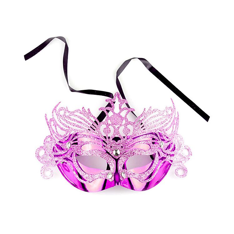Masca de carnaval roz cu aspect metalic si sclipici