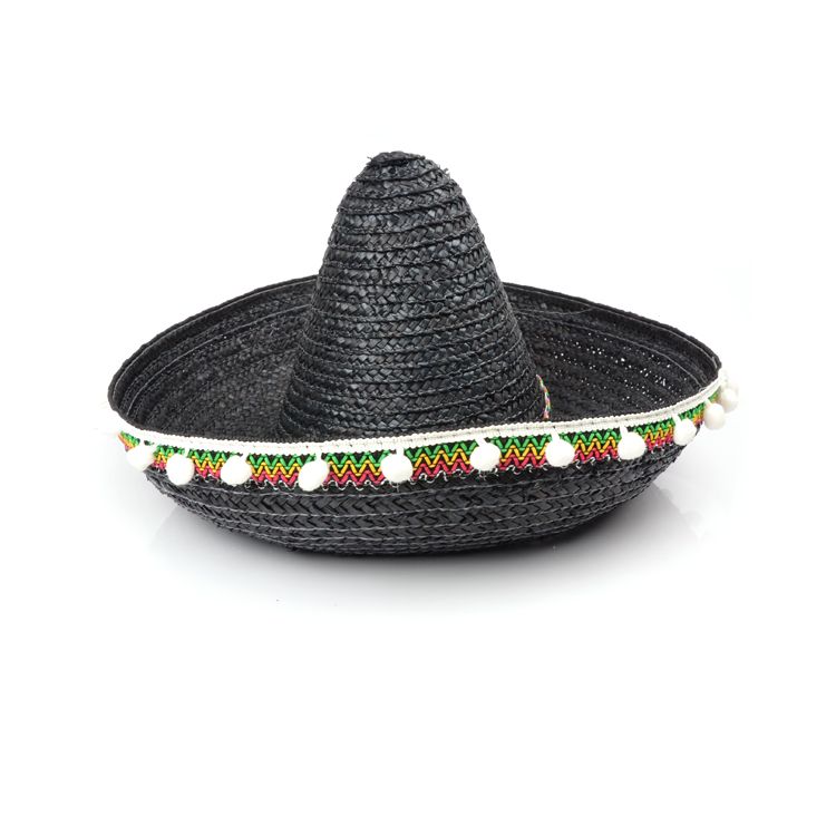 Palarie sombrero neagra cu ciucuri albi