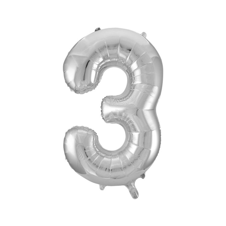 Balon cifra 3 argintiu 86 cm