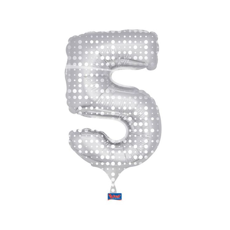 Balon cifra 5 argintiu cu buline 86 cm