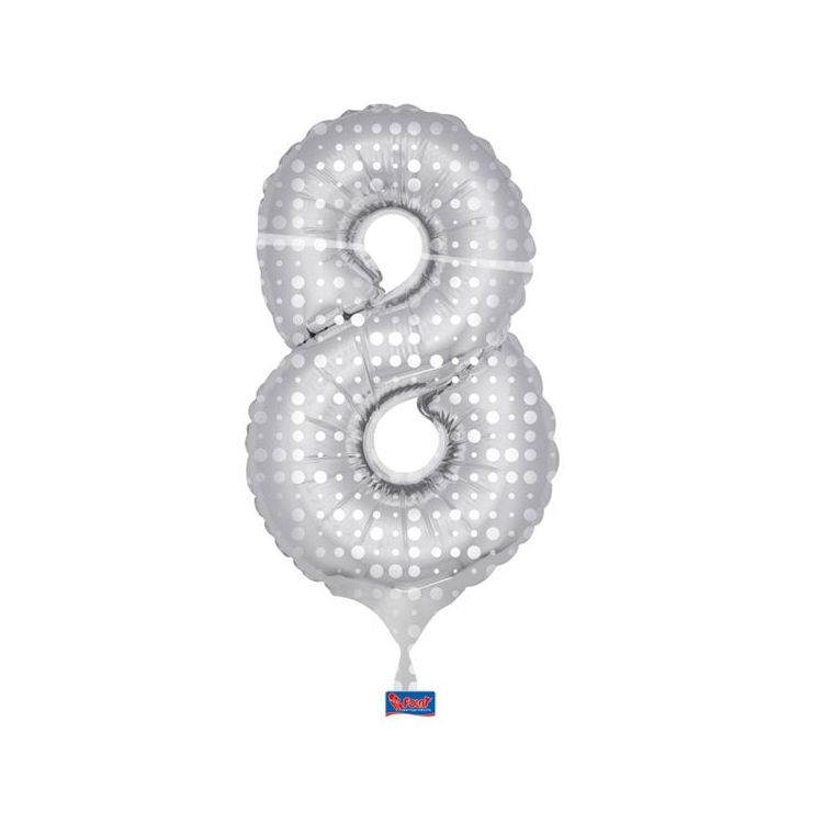 Balon cifra 8 argintiu cu buline 86 cm